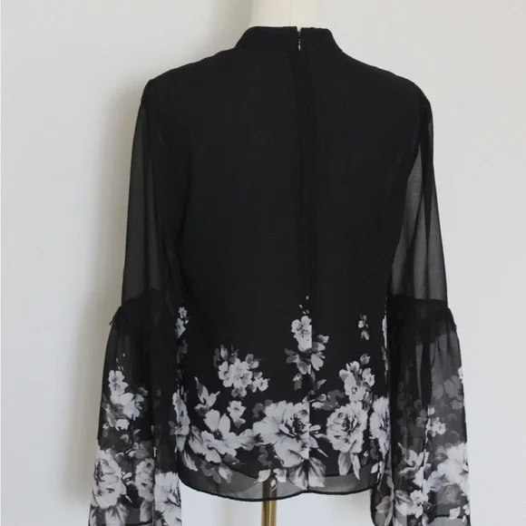 Black High Neck Blouse with Bell sleeve from White House Black Marker - Picture 4 of 6